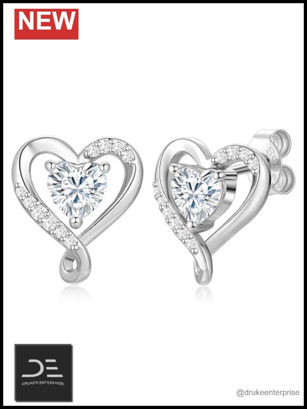 925 Sterling Silver Rose Gold Heart Birthstone Stud Earrings Hypoallergenic